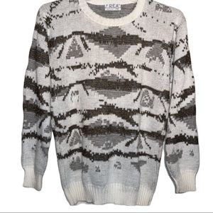 80s Vintage Area by Tag Mens Geometric Print Knit Sweater Crew Neck Size Medium